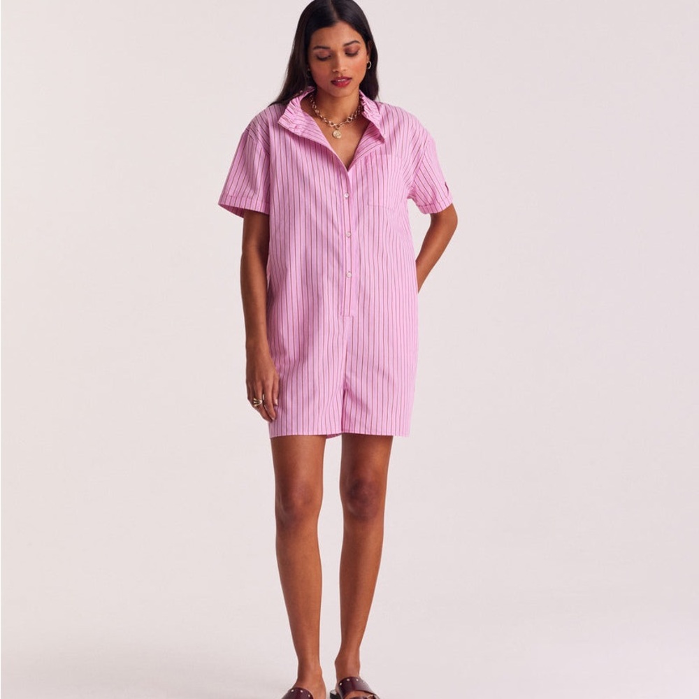Balzac Paris Pink Red Striped Romper Victorian Collar Summer Spring Barbie Beach
